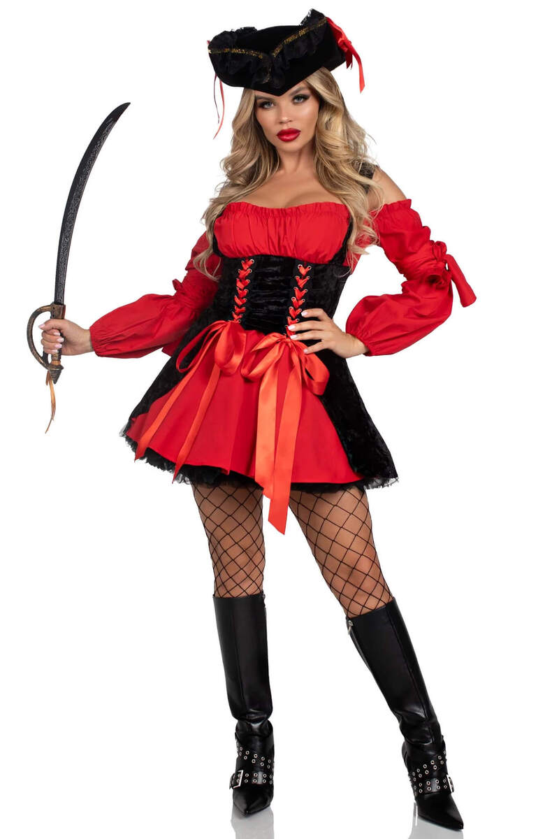 Vixen Vigilante Pirate Wench Costume Red Black Front