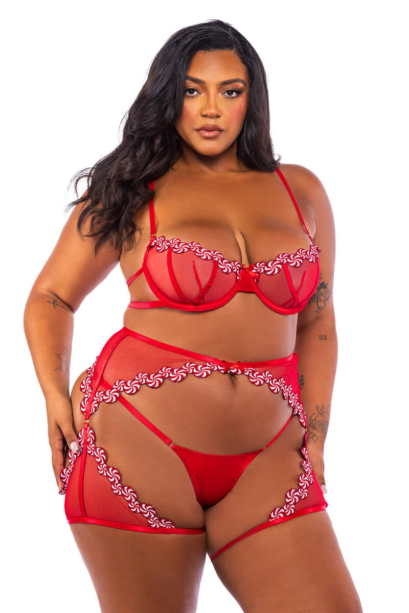 Plus Size Peppermint Kiss Bra & Panty Set