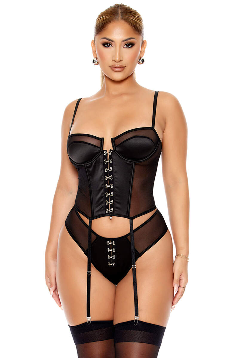 Completely Hooked Satin & Mesh Bustier Set