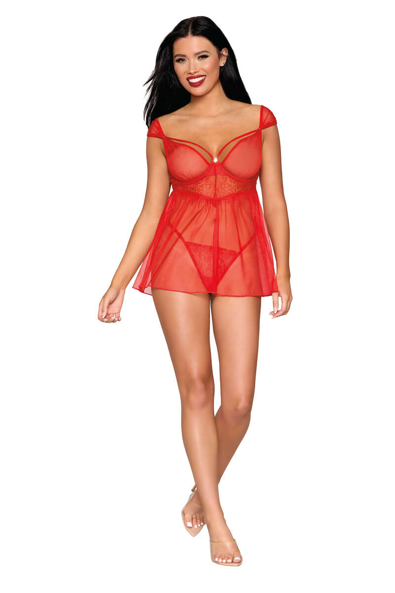 Red Romance Babydoll & G-String Set Red Front