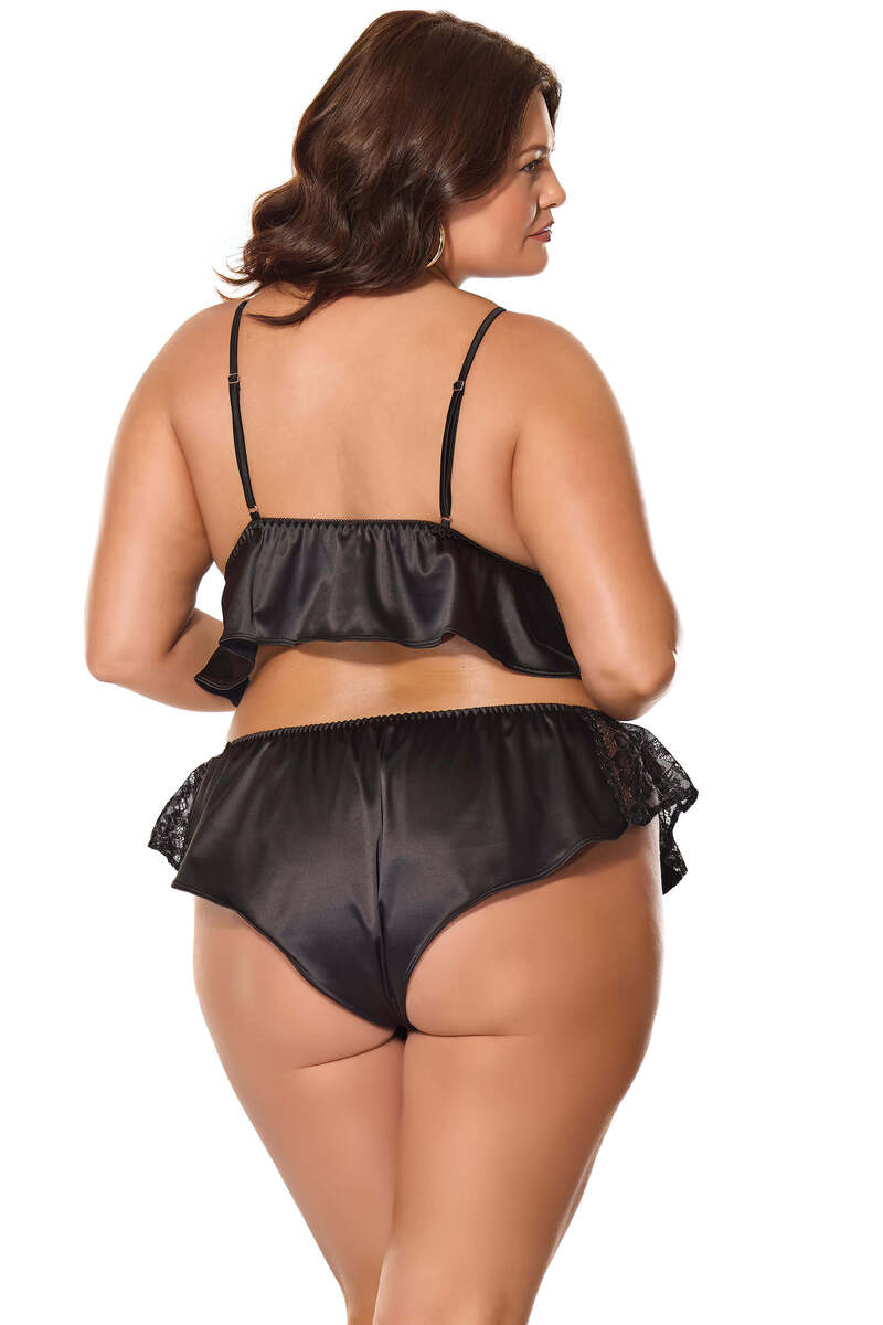 Kissed by Satin Bralette & Panty Set Plus Size Black Back