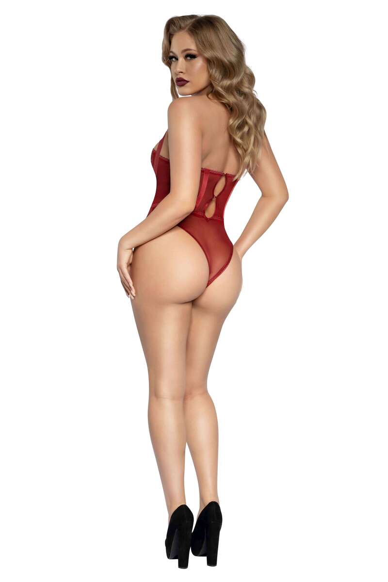 Decadence Stretch Floral Lace Teddy Red Back