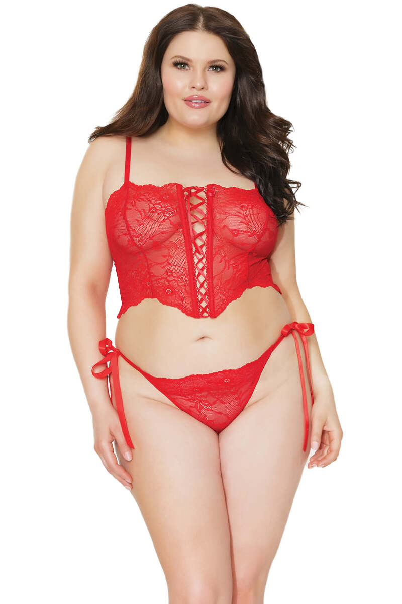 Plus Size Ribbon Lace Cami Top & Panty Set