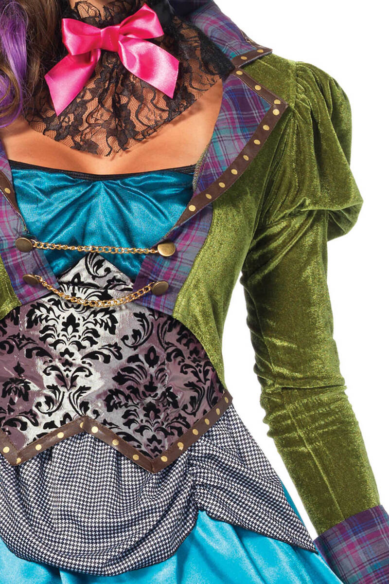 Deluxe Mad Hatter Costume Green Blue Front Detail