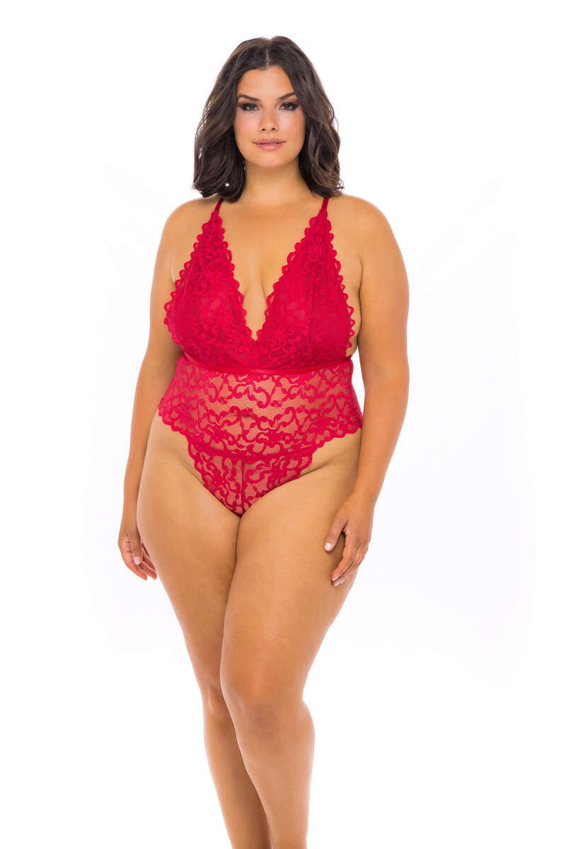 Plus Size Jeanna High Leg Galloon Lace Teddy