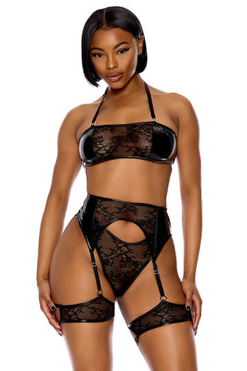 Perfect Pair Vinyl & Lace Lingerie Set