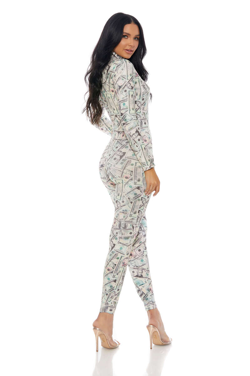 Printing Money Zipper Front Catsuit