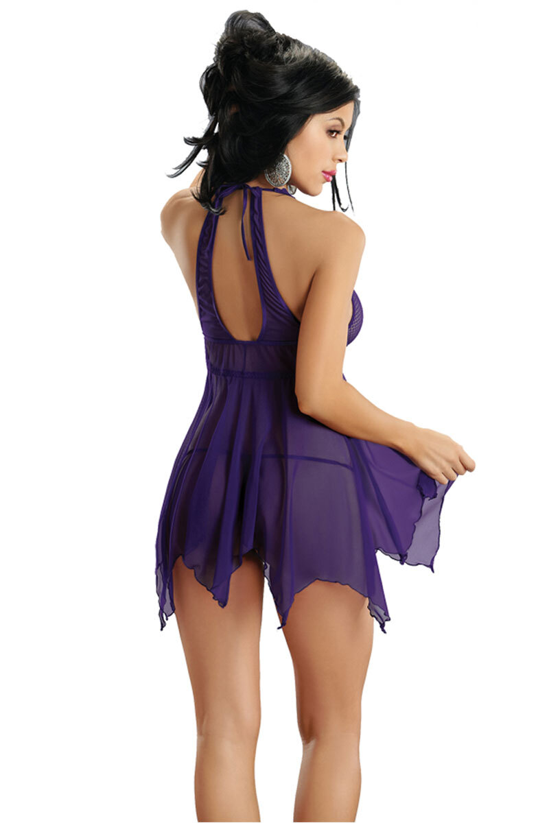 Plus Size Mesh & Lace Halter Babydoll