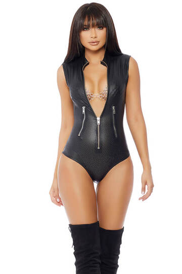 Submissive Perforated Moto Bodysuit