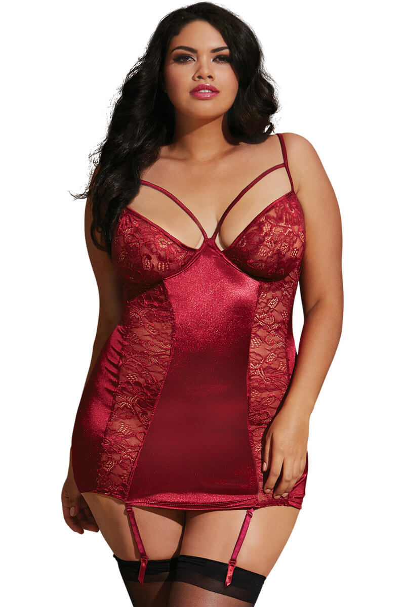 Plus Size Stretch Satin Garter Slip