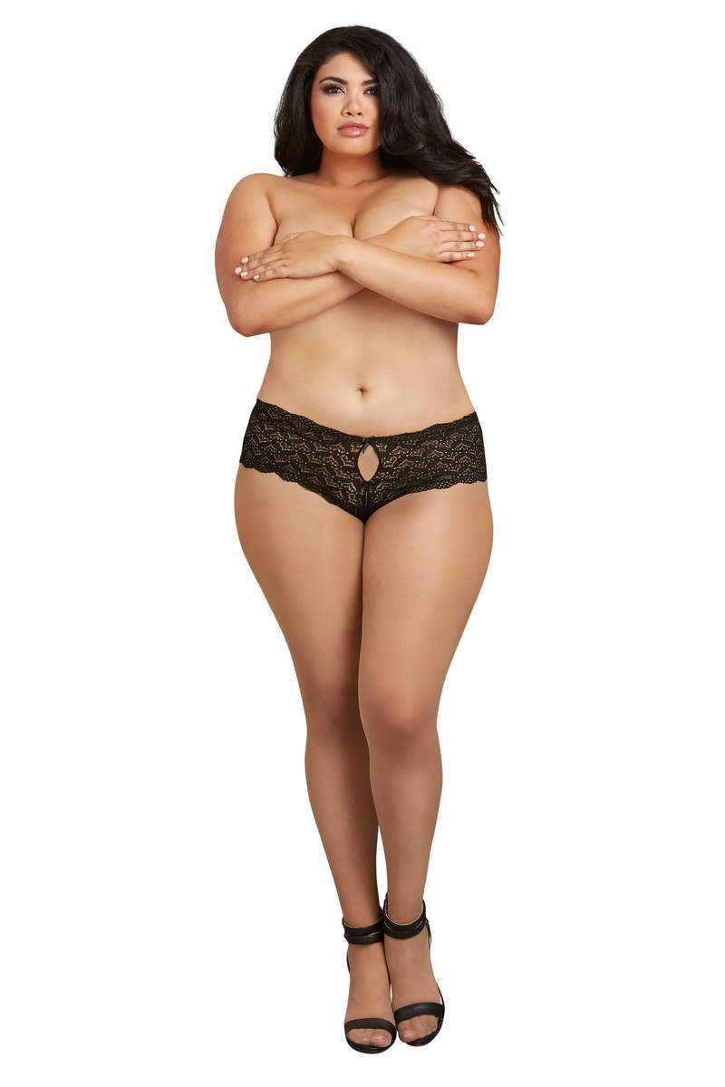 Plus Size Heart Stretch Lace Panty Black Front Plus Size Heart Stretch Lace Panty Black Front
