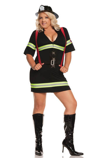 Plus Size Ms. Blazin' Hot Firefighter Costume Black Front