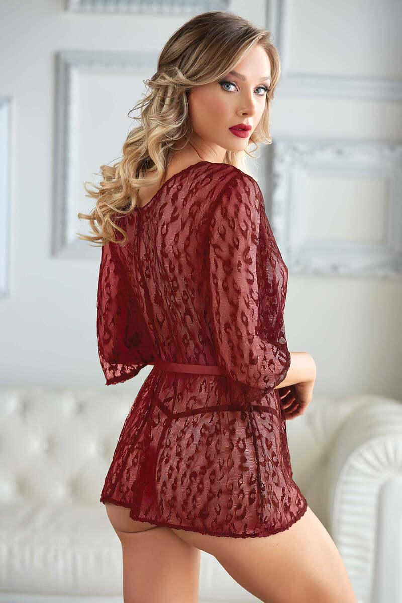 Valentina Leopard Lace Robe & G-String Set