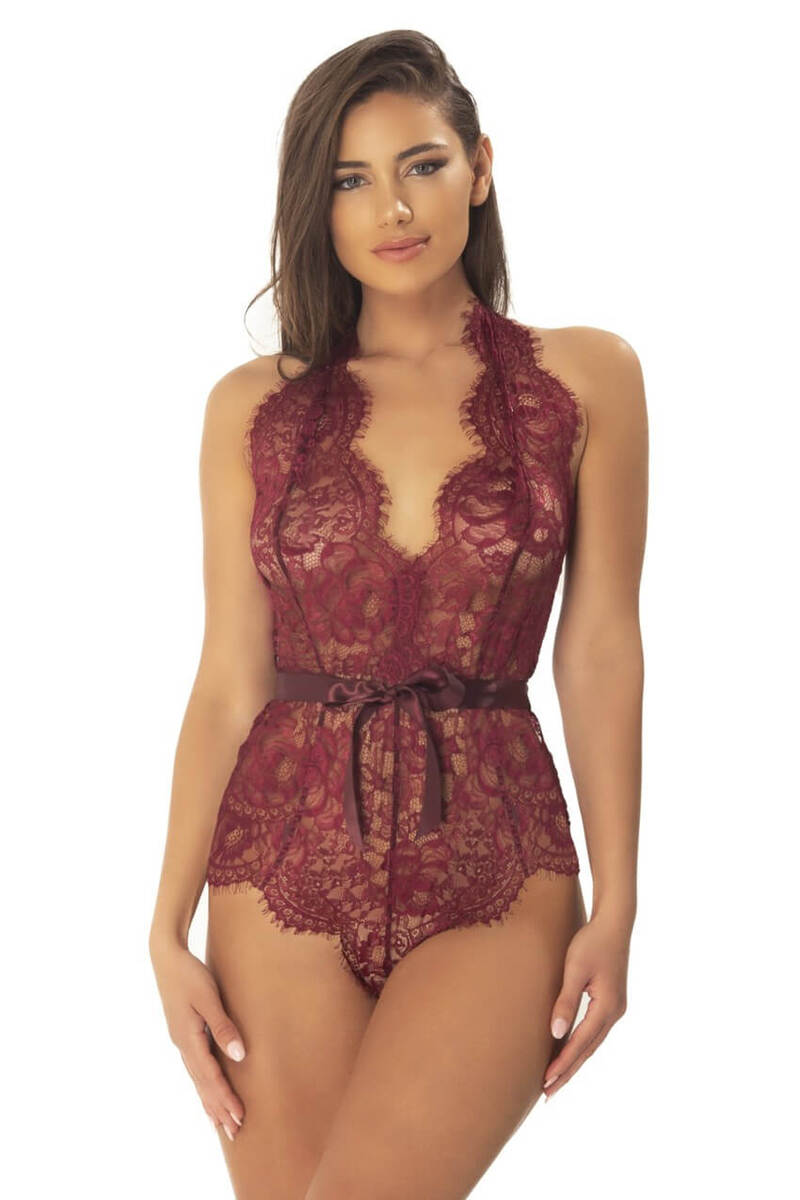 Naomi Eyelash Lace Halter Teddy