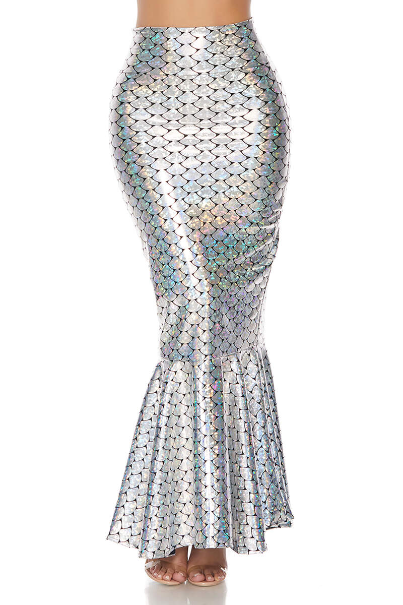 Hologram Mermaid Skirt With Wide Band Hologram Mermaid Skirt With Wide Band