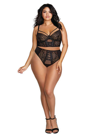 Plus Size Galloon Lace Bustier & Panty Set