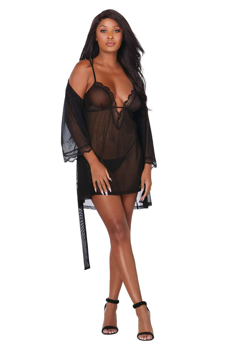 Stretch Mesh Chemise & Robe Set