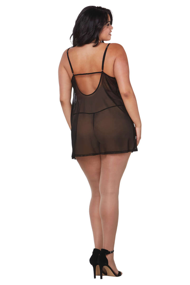 Plus Size Stretch Mesh Chemise & Robe Set