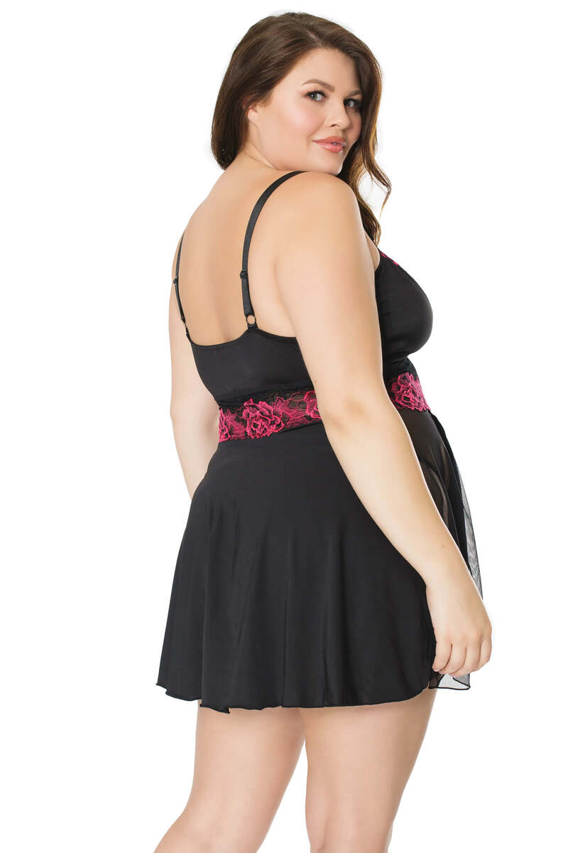 Plus Size Two Tone Babydoll & G-String Set