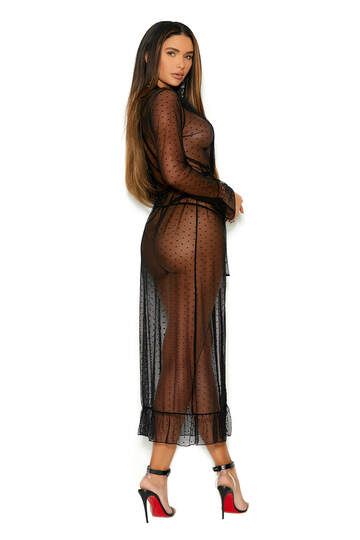 Plus Size Long Sleeve Mesh Robe