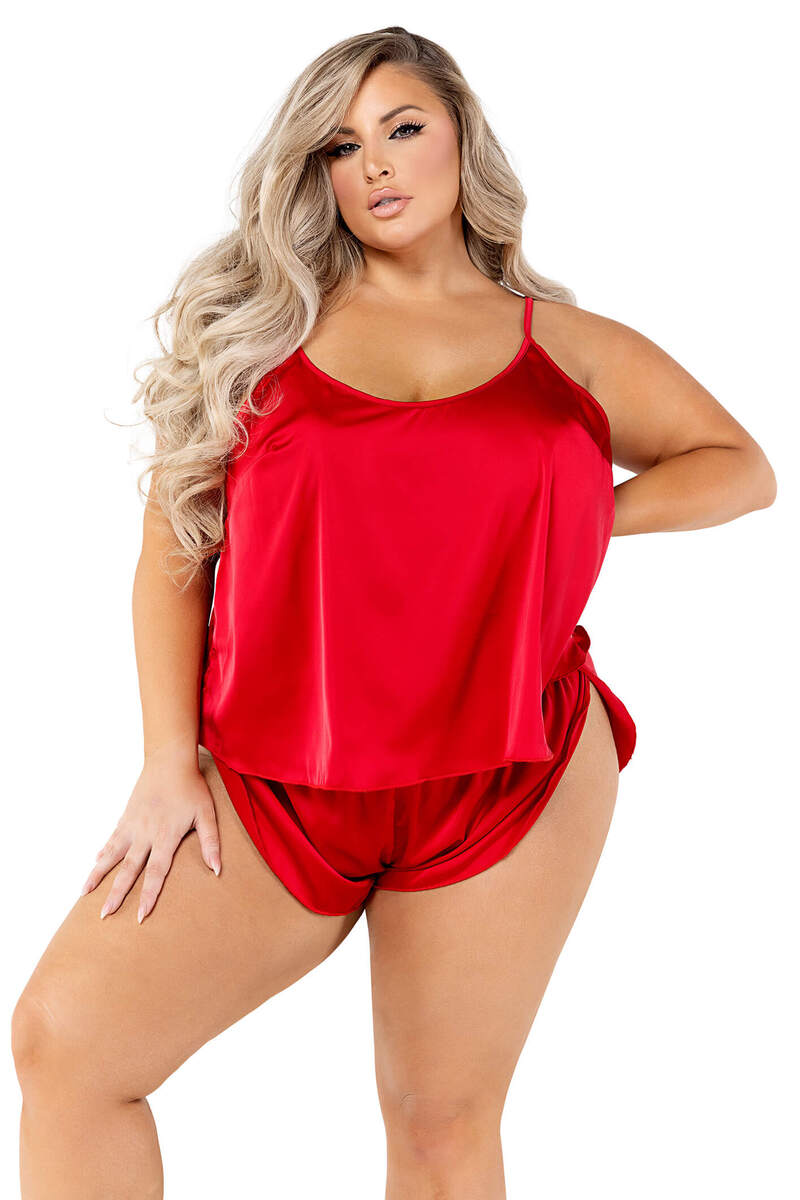 Plus Size Soft Satin Top & Short Set