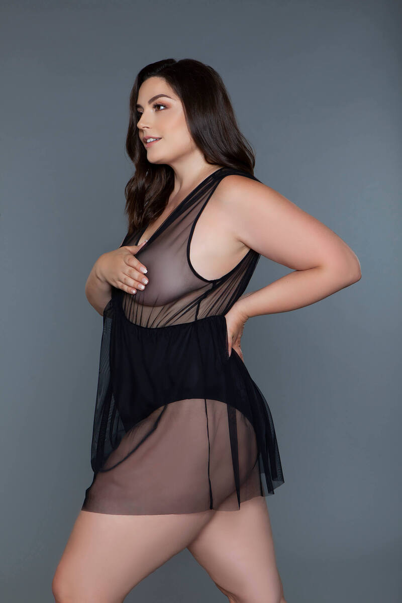 Amira Babydoll Plus Size Black Side Amira Babydoll Plus Size Black Side