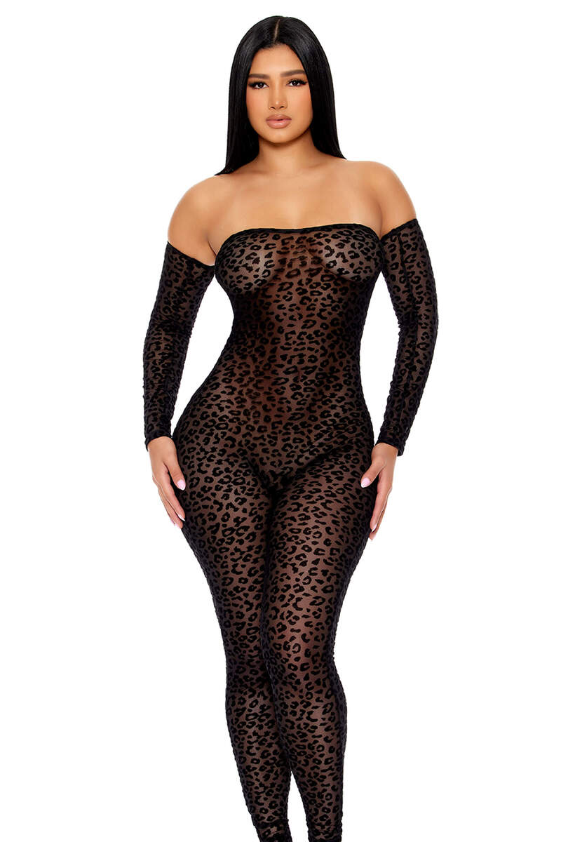That's The Spot Off The Shoulder Leopard Jumpsuit