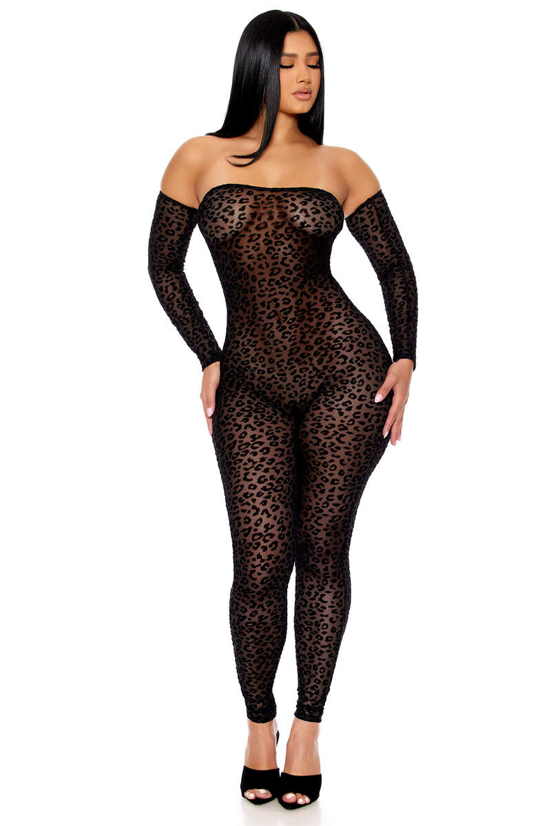 That's The Spot Off The Shoulder Leopard Jumpsuit