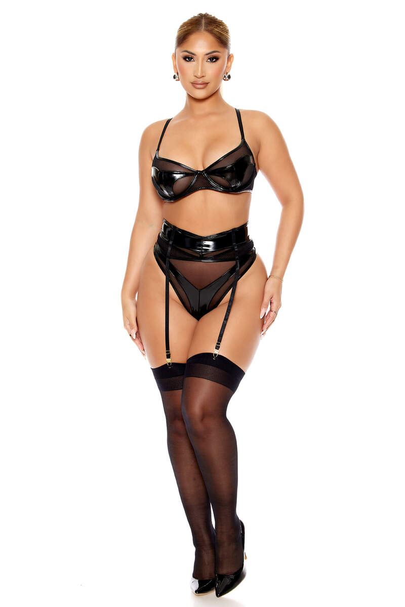 Opposites Attract Mesh & Vinyl Lingerie Set Opposites Attract Mesh & Vinyl Lingerie Set