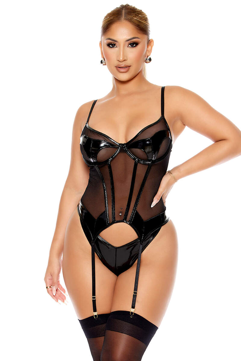 Opposites Attract Mesh & Vinyl Bustier Set Opposites Attract Mesh & Vinyl Bustier Set