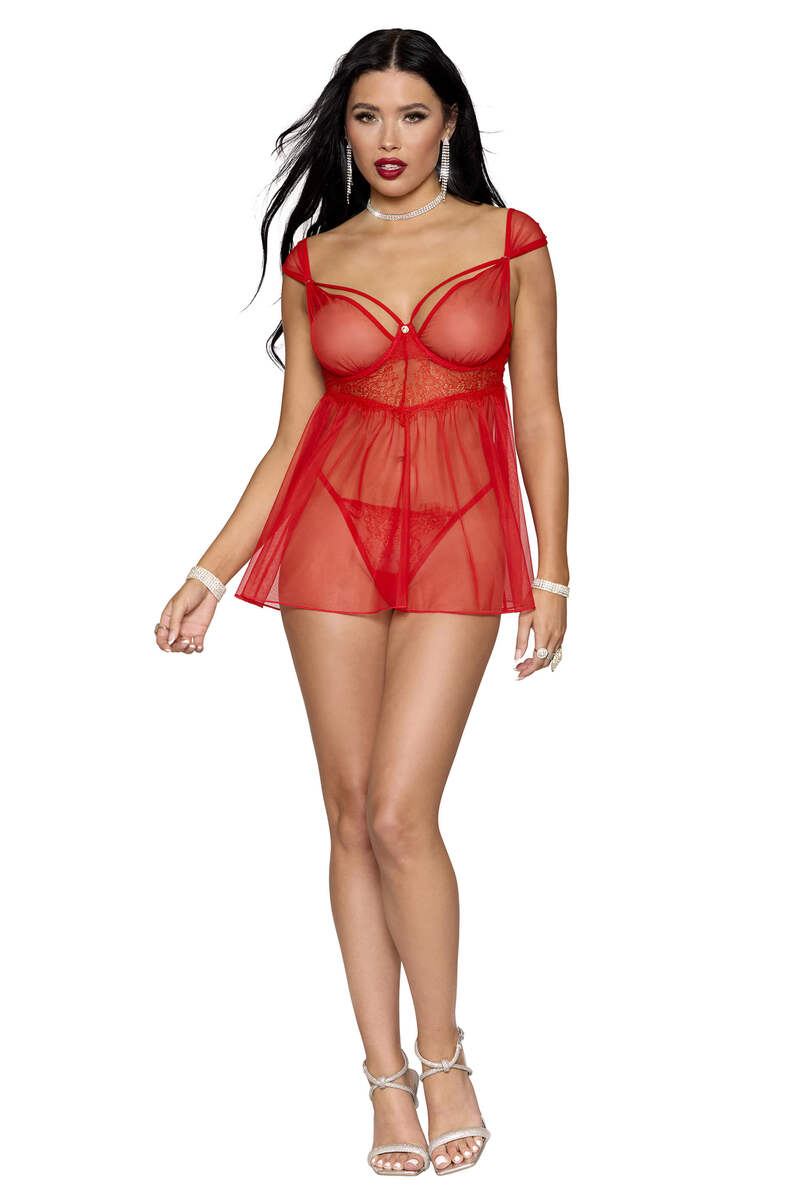 Red Romance Babydoll & G-String Set Front Red Alternate