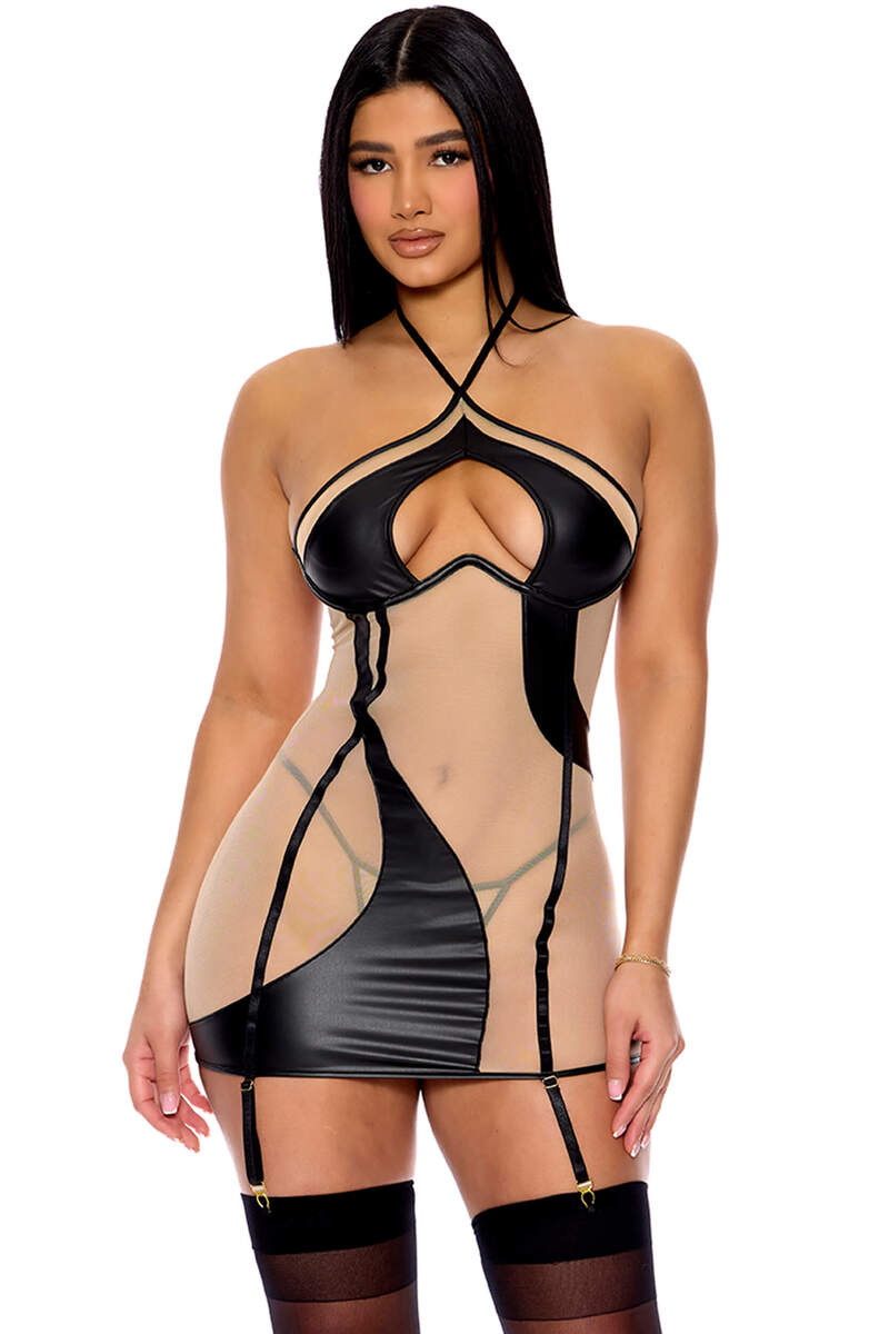 Wavy & Wild Sheer Mesh Chemise Black Front Wavy & Wild Sheer Mesh Chemise Black Front