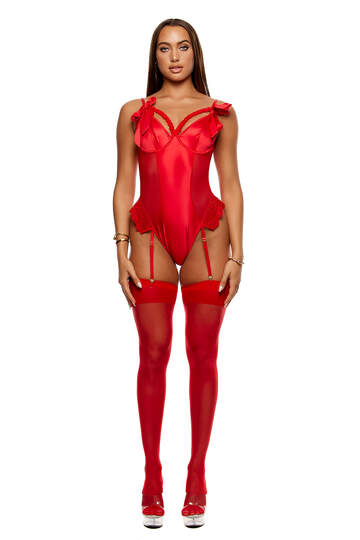 No Strings Attached Satin & Mesh Lace Trim Teddy Set
