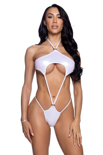 Metallic Iridescent Romper White Front