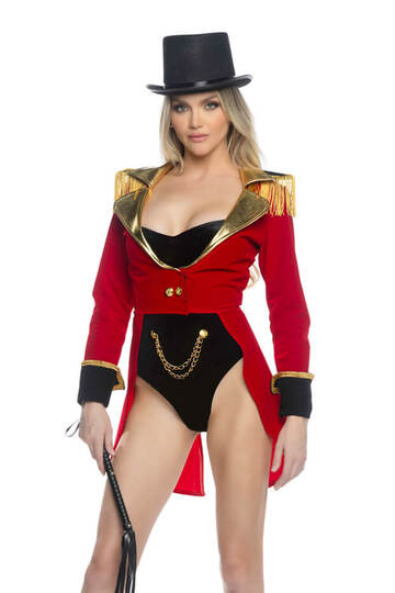 Three-Ring Hottie Costume Red Black Front Closeup
