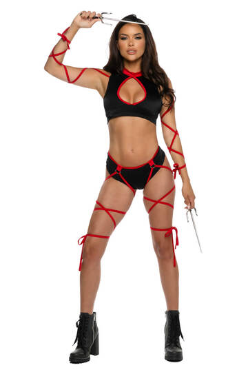 Imperial Ninja Costume Black Red Front Posing