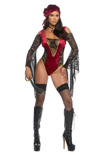 Treasure Chest Tease Costume Black Burgundy Front