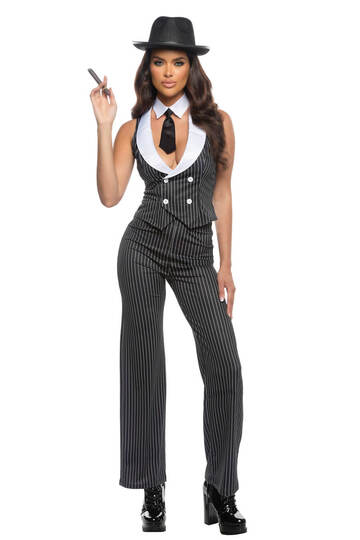 Gorgeous Gangster Costume Black White Front