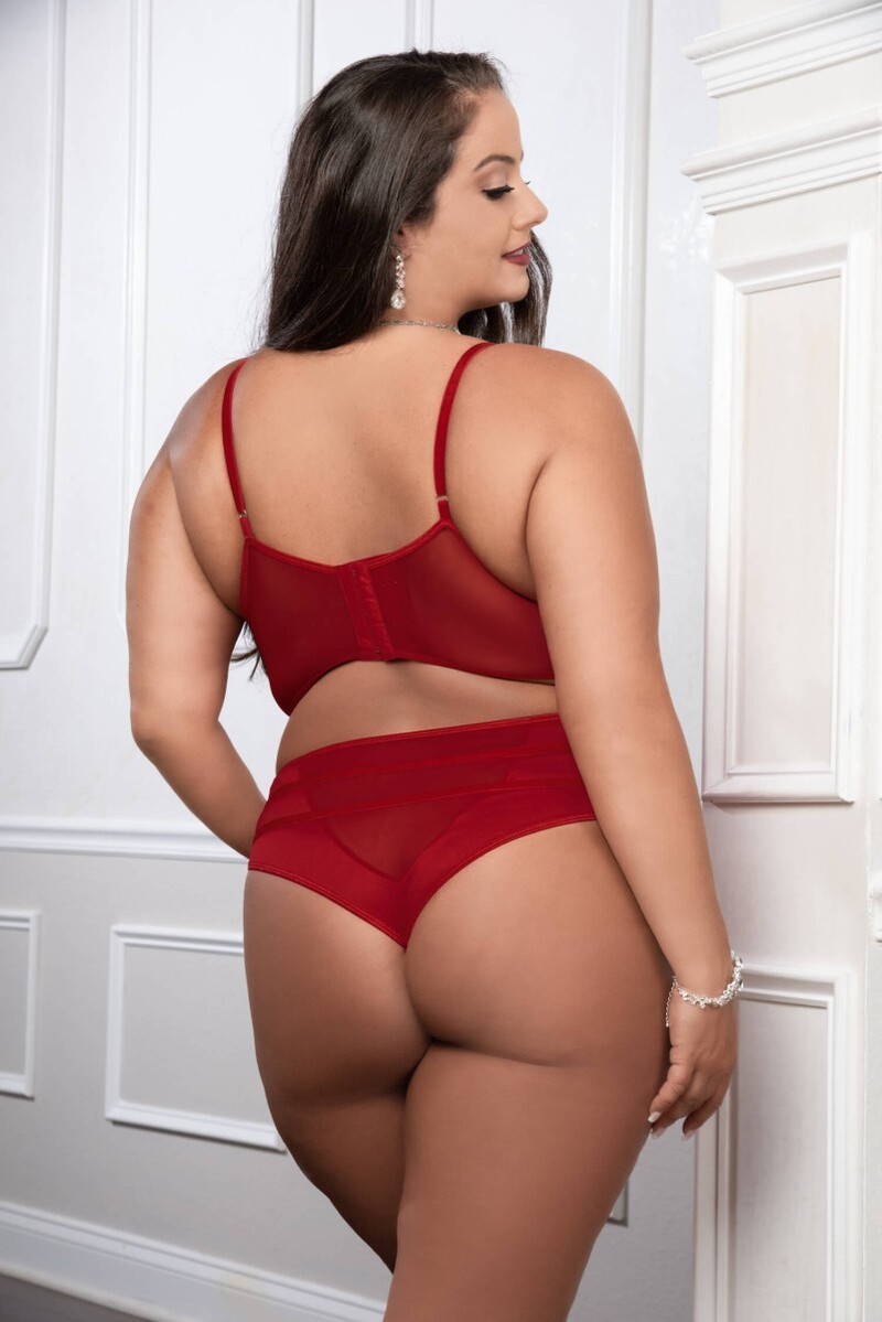 Plus Size Classic Straps Bra & Panty Set Red Back Plus Size Classic Straps Bra & Panty Set Red Back