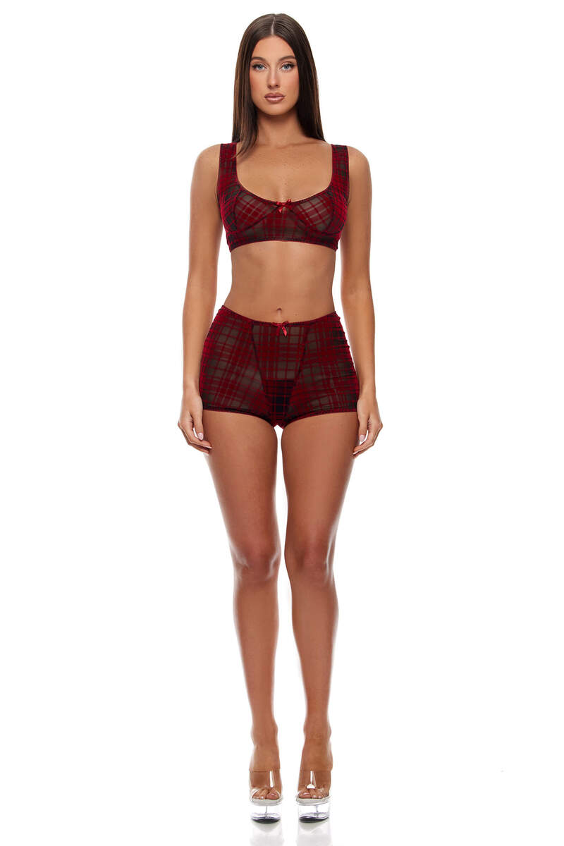Velvet Lines Lingerie Set Red Front