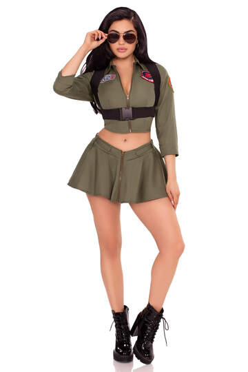 Top Gun Fighter Pilot Costume Khaki Front