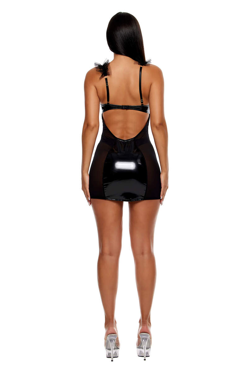 Show and Tulle Vinyl and Mesh Tulle Trim Chemise Lingerie Set