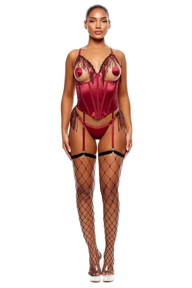Peep Show Sequin Fringe Bustier Lingerie Set