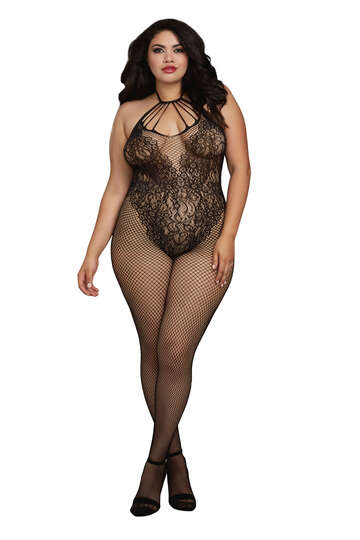 Plus Size Knitted Teddy Fishnet Bodystocking