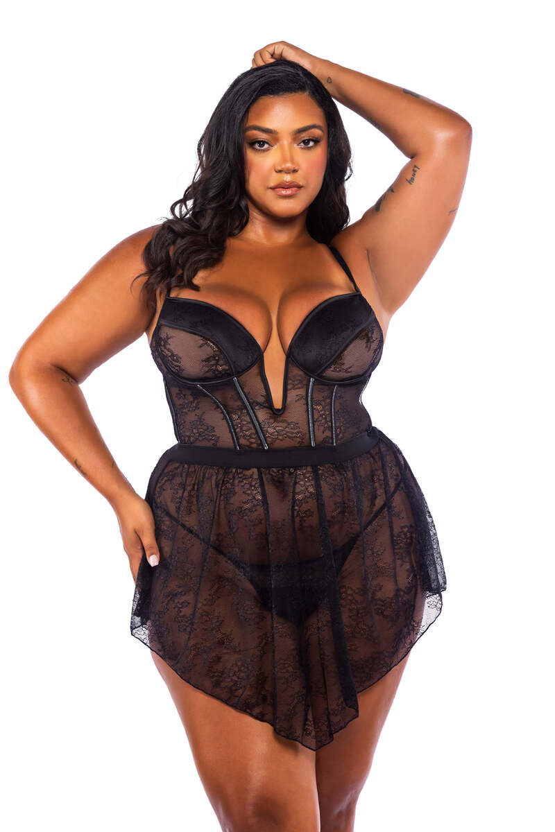 Plus Size Belle Noir Babydoll Set