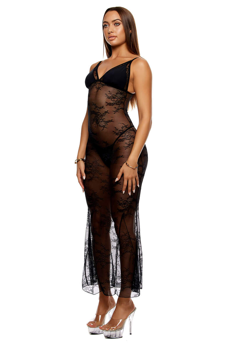 Take It Easy Lounge Lace Nightgown Lingerie Set Black Side