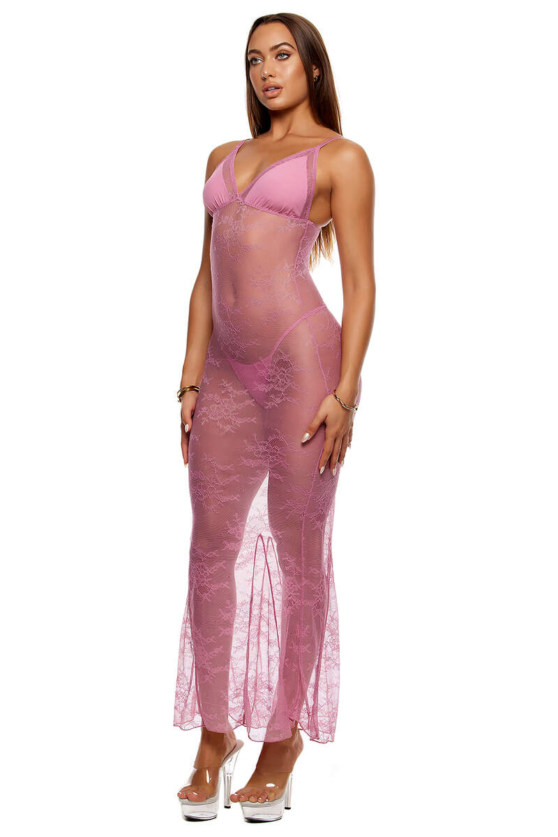 Take It Easy Lounge Lace Nightgown Lingerie Set Mauve Front