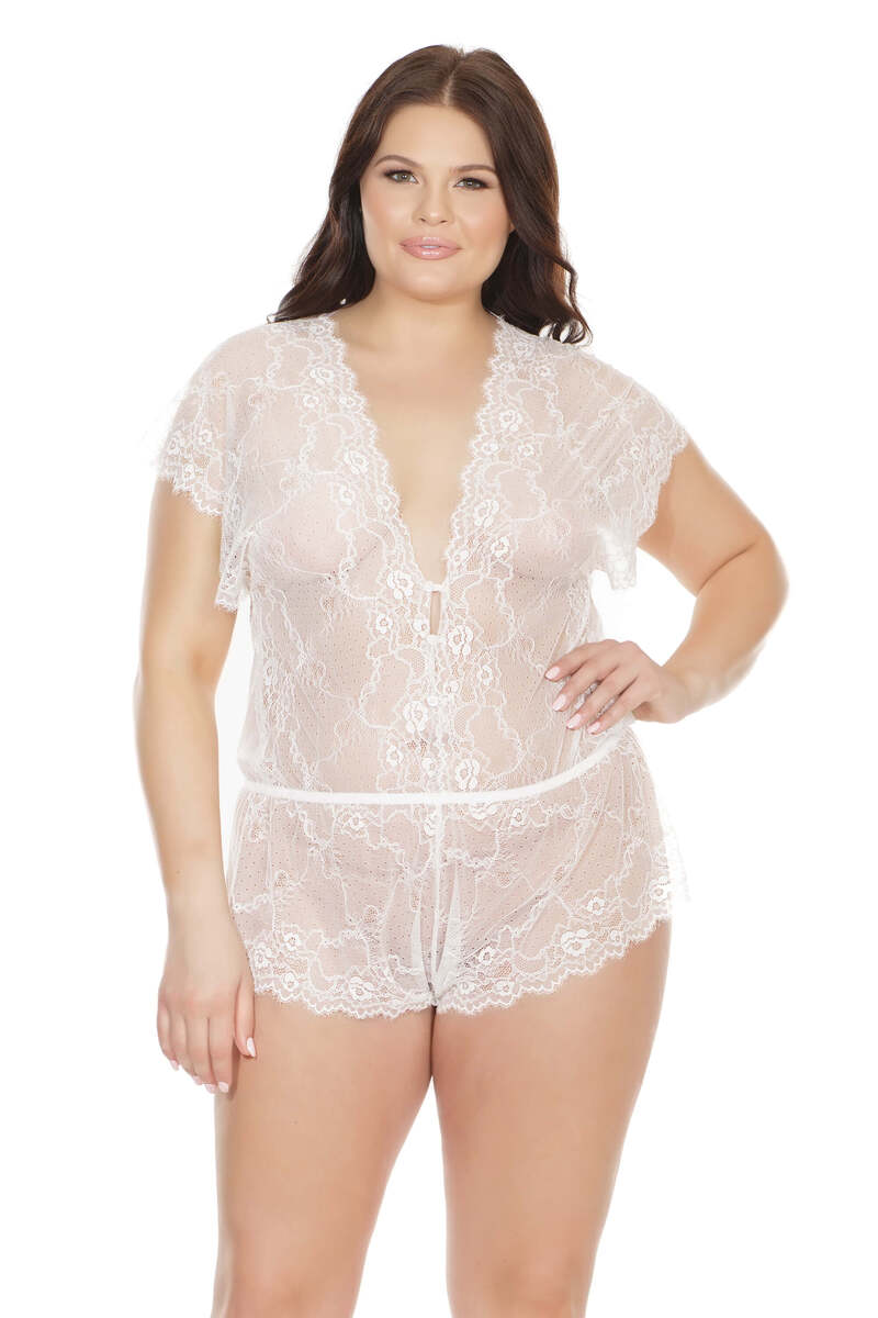 Plus Size Sheer Lace Romper