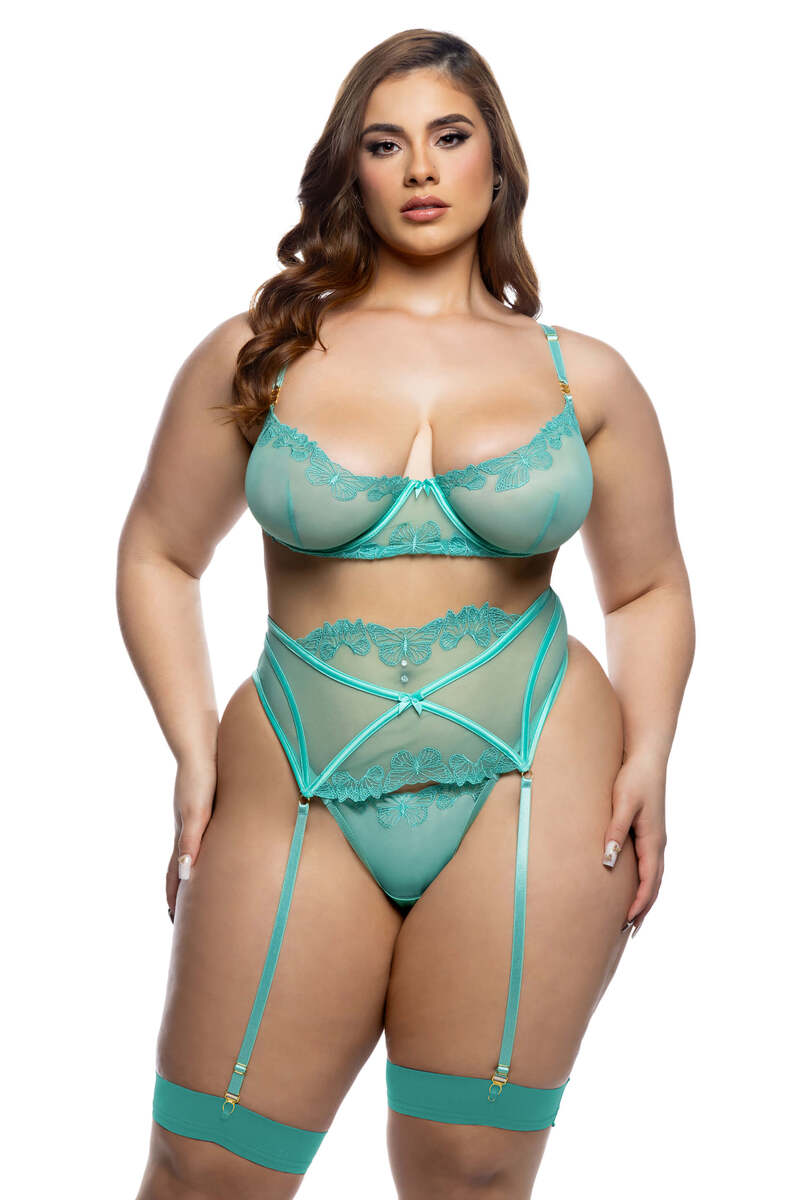 Plus SIze Butterfly Bliss Lingerie Set Mint Front